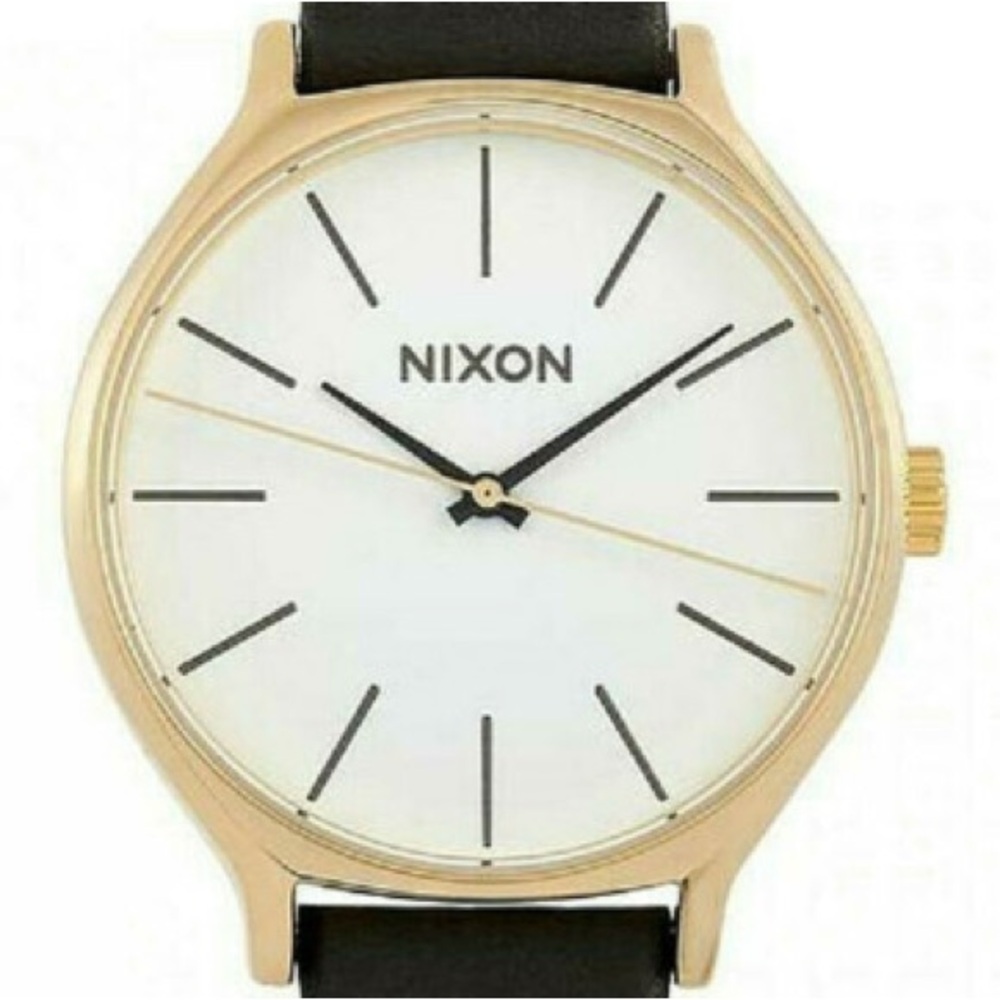 Nixon Gold Case Watch with Black Leather Strap